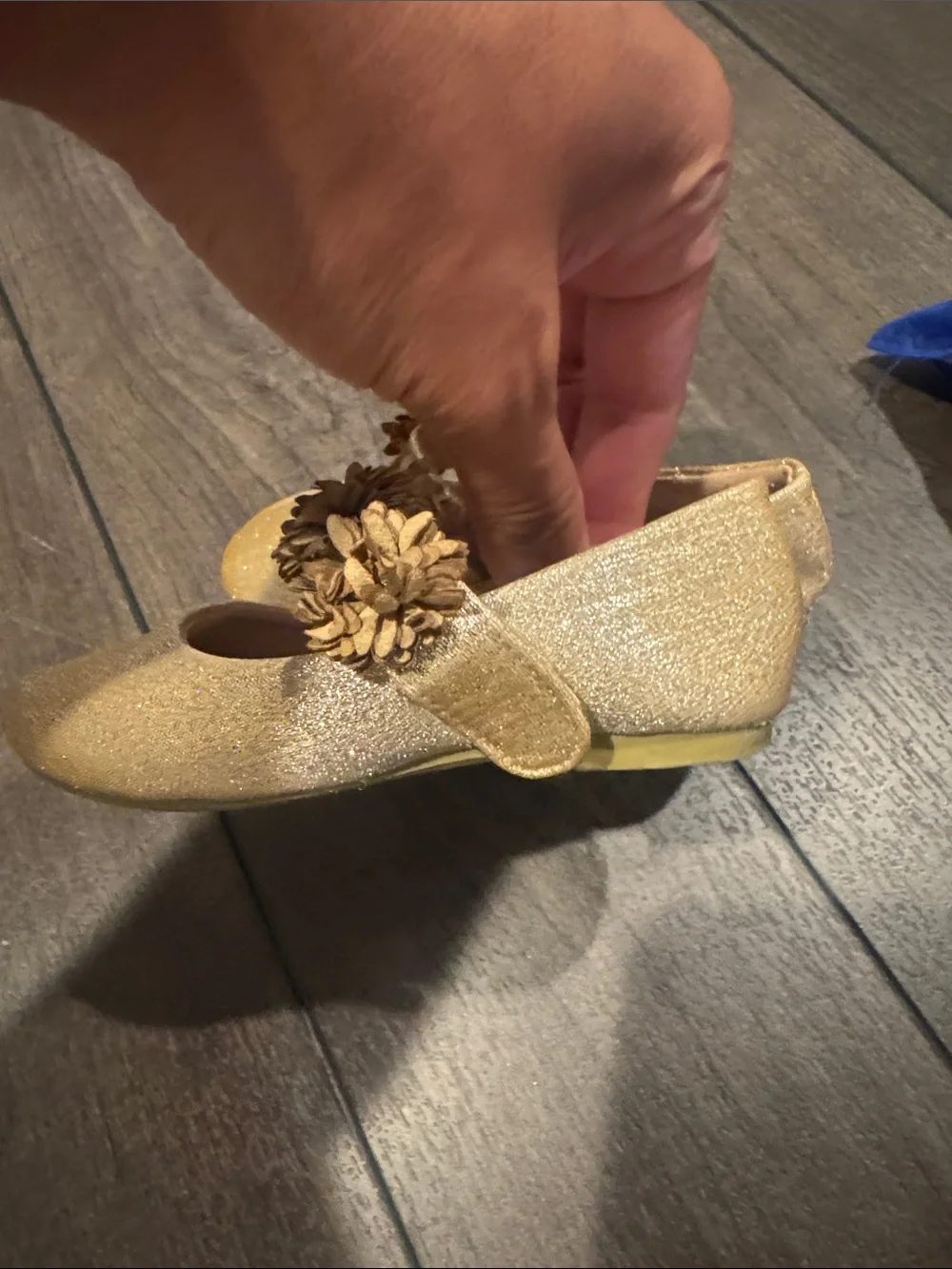 Laura Ashley Gold Glitter Flower Mary Jane Kids Shoes